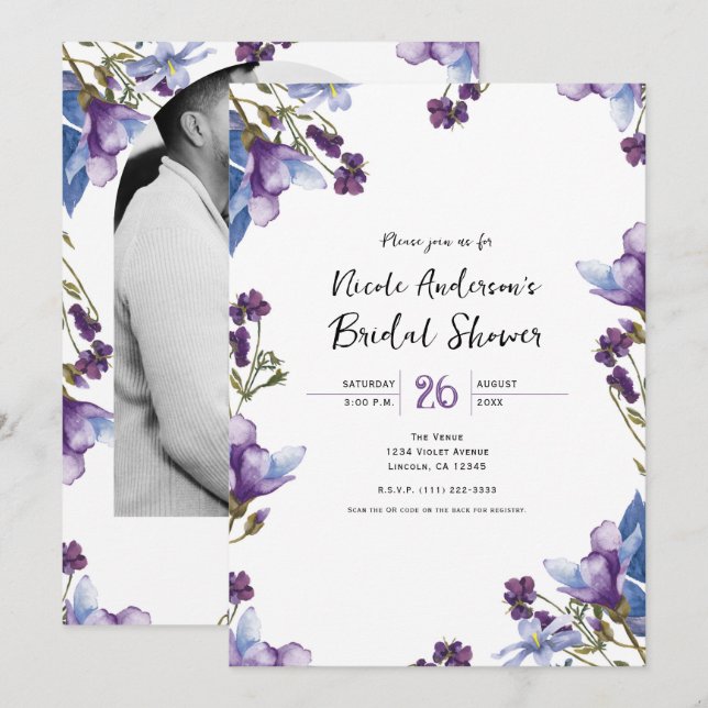 Invitation Fleurs de printemps délicates Fête de mariage viol (Devant / Derrière)