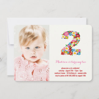 Invitation Fleurs de printemps Deux bébé fille 2e anniversair
