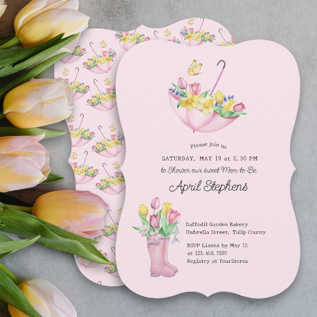 Invitation Fleurs de printemps Douche Maman-to-be Baby shower (Spring Flowers Pink Baby Shower Invitation)