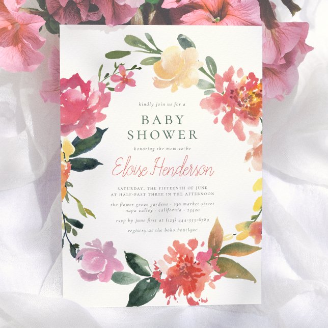 Invitation Fleurs de printemps | Élégante et Simple Baby Show (Créateur téléchargé)