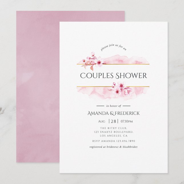Invitation Fleurs de printemps géométriques roses pour douche (Devant / Derrière)