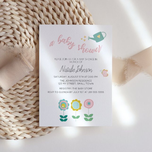 Invitation Fleurs de printemps Papillon rose Fille Baby Showe (Créateur téléchargé)
