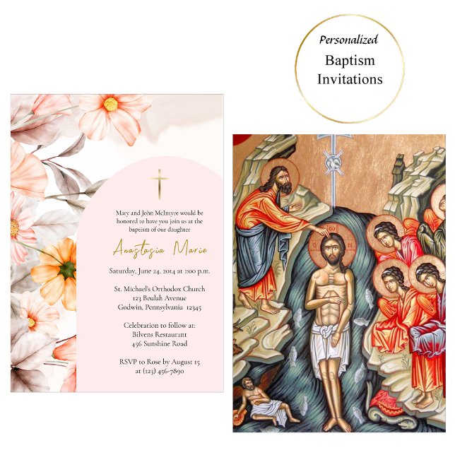Invitation Fleurs de printemps pastel radieuses Baptême ortho (Créateur téléchargé)