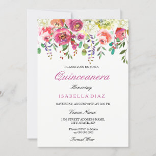Invitation Fleurs de printemps Peach rose Quinceanera Invitat