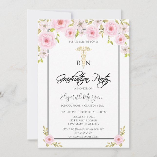 Invitation Fleurs de printemps RN Nurse Graduation Party (Devant)
