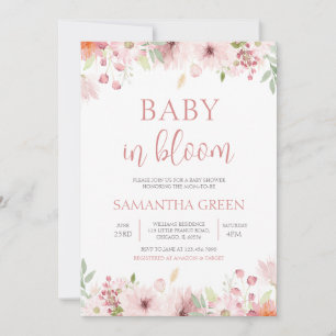 Invitation Fleurs de printemps rose bébé dans le Baby shower