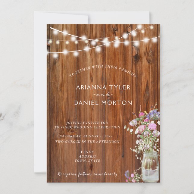 Invitation Fleurs de printemps rustiques Mason Jar Lumières (Devant)