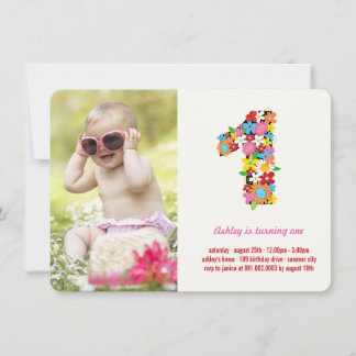 Invitation Fleurs de printemps Une fille bébé photo d'anniver