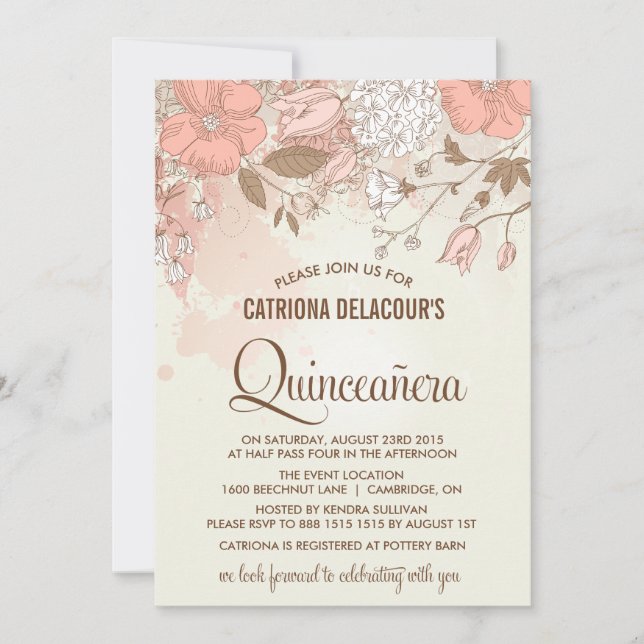 Invitation Fleurs de printemps vintages Quinceañera Invitatio (Devant)