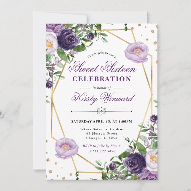 Invitation Fleurs de printemps violettes et crème encadrent u (Devant)