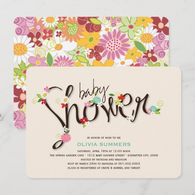 Invitation Fleurs de Printemps Whimsical Chic Baby shower fil (Devant / Derrière)
