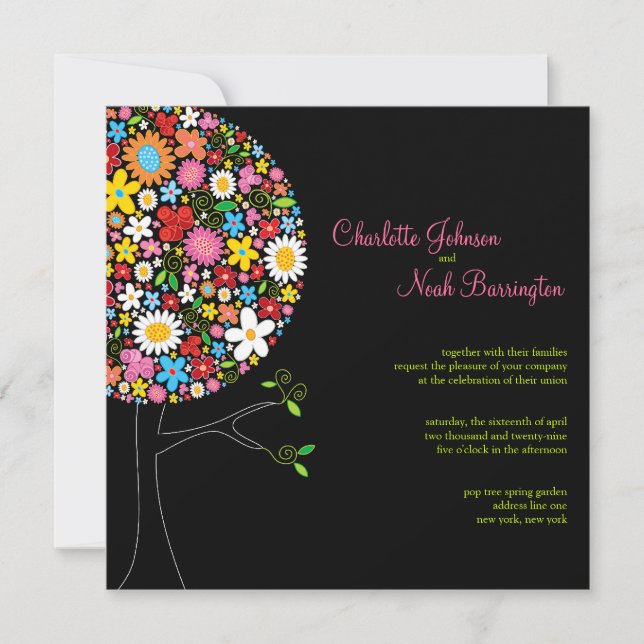 Invitation Fleurs de printemps Whimsical Pop Tree Mariage Inv (Devant)