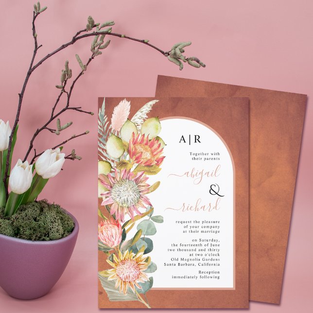 Invitation Fleurs de protea herbe des pampas mariage terre cu (Créateur téléchargé)