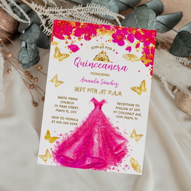 Invitation Fleurs de Quinceanera Princesse Rose (Créateur téléchargé)