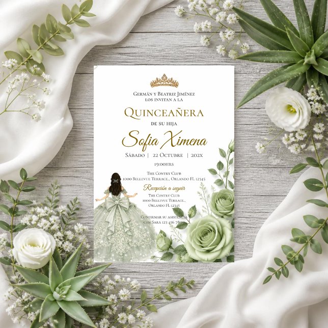 Invitation Fleurs de Quinceañera verdure (Créateur téléchargé)