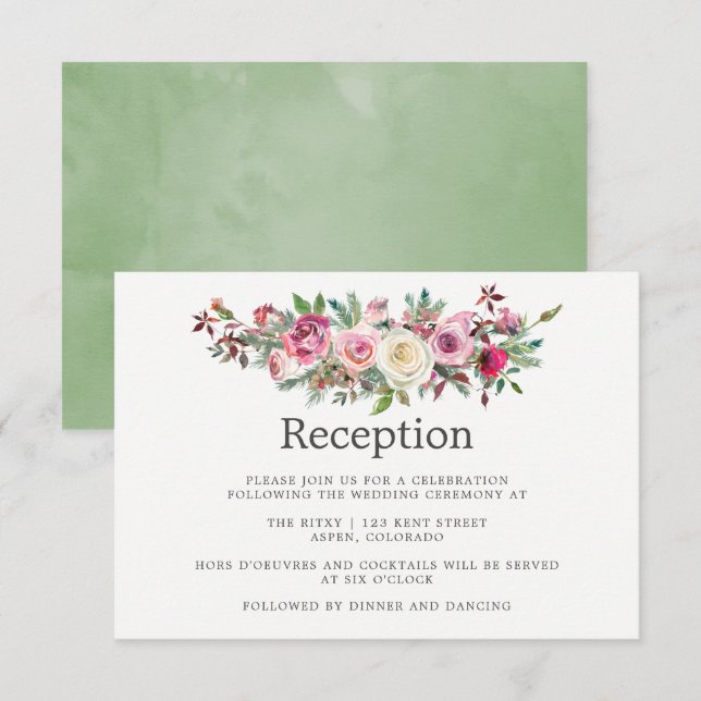 Invitation Fleurs de réception de mariage d'hiver (Devant / Derrière)