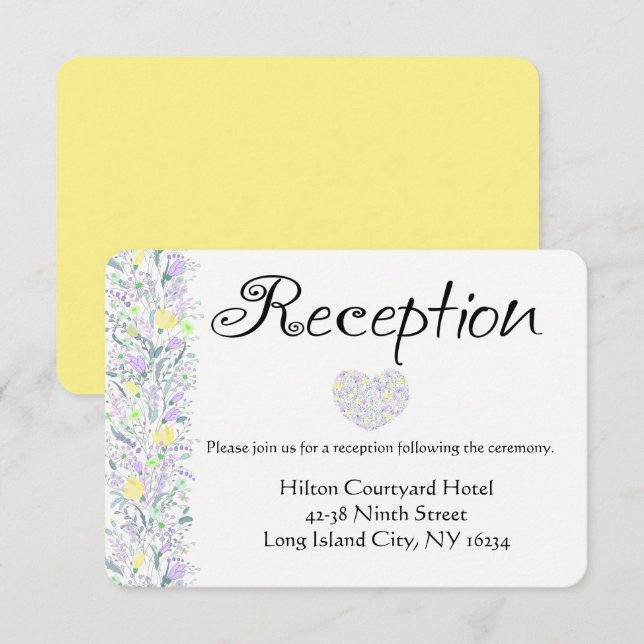 Invitation Fleurs de réception de mariage violet jaune floral (Devant / Derrière)