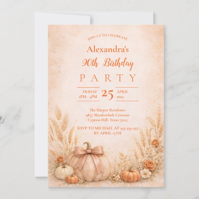 Invitation Fleurs de récolte d'automne pour 90e anniversaire (Devant)