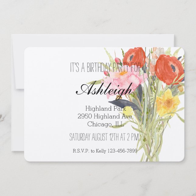 Invitation Fleurs de Renoncule Rouge Rose Jaune anniversaire (Devant)