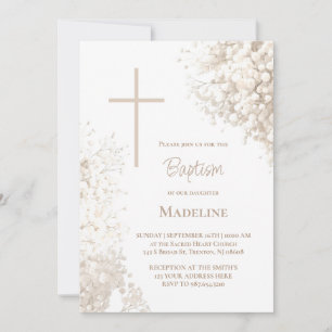 Invitation Fleurs de Respiration de Bébé blanches Baptême