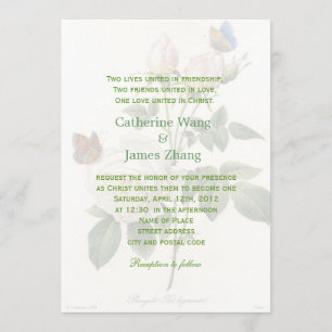 Invitation Fleurs de rose blanche vintage mariage chrétien