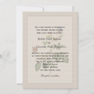 Invitation Fleurs de rose blanche vintage mariage chrétien