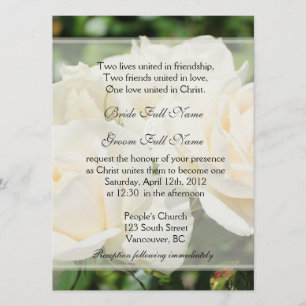 Invitation Fleurs de rose blanches pures mariage chrétien