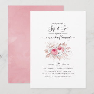 Invitation Fleurs de rose et or rose Sip and See
