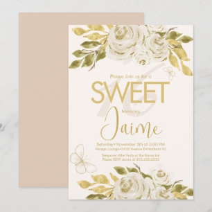 Invitation Fleurs de rose ivoire personnalisées pour Sweet 16