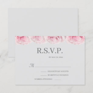 Invitation Fleurs de rose réelles roses élégantes gris RSVP d