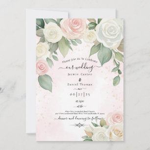 Invitation Fleurs de rose rose et blanc aux floraisons crépus