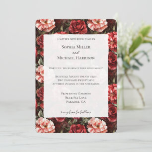 Invitation Fleurs de rose rose rouge mariage
