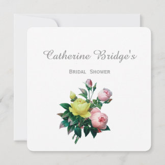 Invitation Fleurs de rose vintage rose et jaune pour la douch