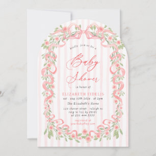 Invitation Fleurs de roses à ruban rose moderne pour Baby Sho