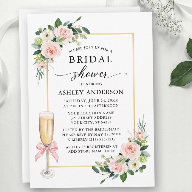 Invitation Fleurs de roses aquarelle Ruban rose mariage (Customize to add text to back of card.)
