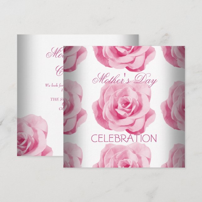 Invitation Fleurs de roses blanches roses pour la fête des Mè (Devant / Derrière)