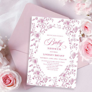Invitation Fleurs de roses classiques rose et blanc Toile Bab