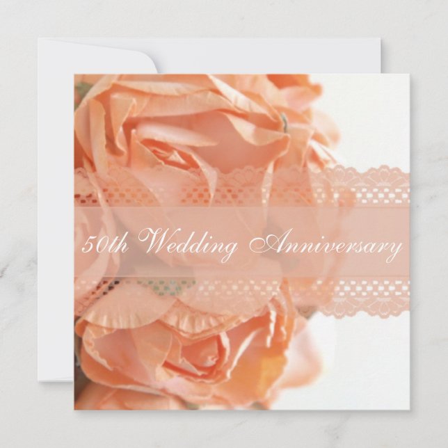 Invitation Fleurs de Roses et Dentelle Mariage Fête d'Anniver (Devant)