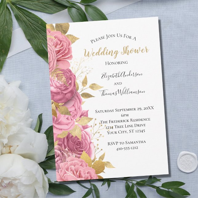 Invitation Fleurs de roses or rose mariage formel (Créateur téléchargé)