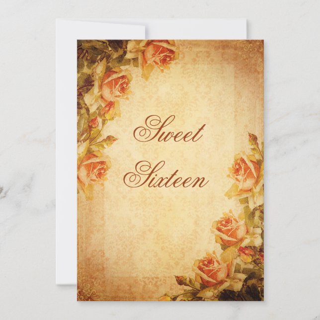 Invitation Fleurs de roses pêche rétro shabby chic pour un do (Devant)