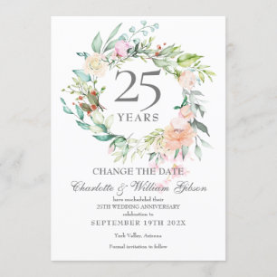 Invitation Fleurs de roses pour changement de date 25e annive