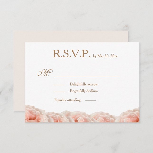 Invitation Fleurs de roses rose blush Mariage RSVP or et blan (Devant / Derrière)