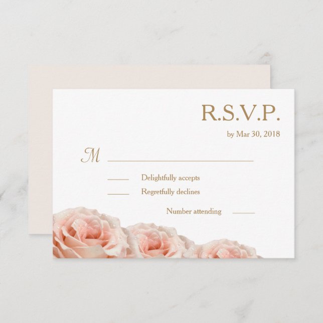 Invitation Fleurs de roses rosées Blush Floral Mariage Blanc  (Devant / Derrière)