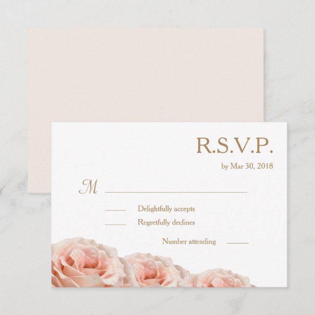 Invitation Fleurs de roses rosées et rosées mariage RSVP blan (Devant / Derrière)