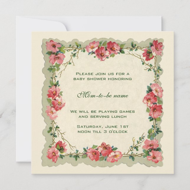 Invitation Fleurs de roses roses antiques Fleurs florales  Ba (Devant)