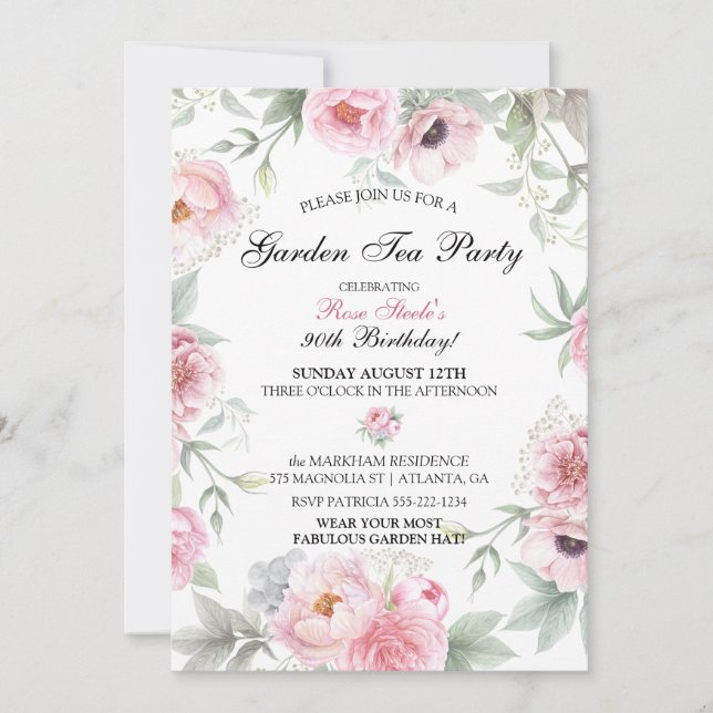 Invitation Fleurs de roses roses aquarelle (Devant)