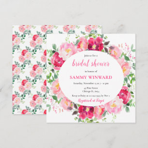 Invitation Fleurs de roses roses romantiques pour la douche d