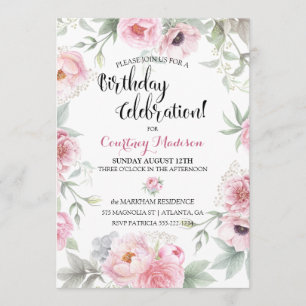 Invitation Fleurs de roses roses roses d'aquarelle d'annivers