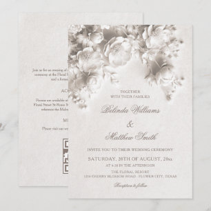 Invitation Fleurs de roses sculptées en ivoire 3D Tout-en-un