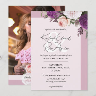 Invitation Fleurs de Roses Vintage et Mauve Poussiéreux Photo